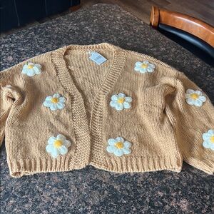 Baevely Cozy Camel color Cardigan with Floral Design Large